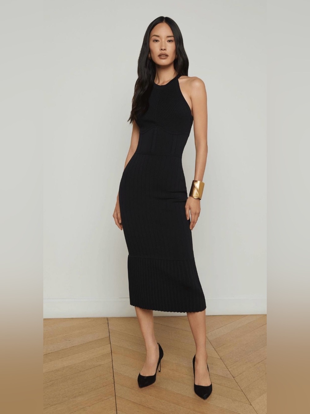 L’AGENCE Kimi Pleat Hem Knit Dress Black Size  S / US 2–4. NWT